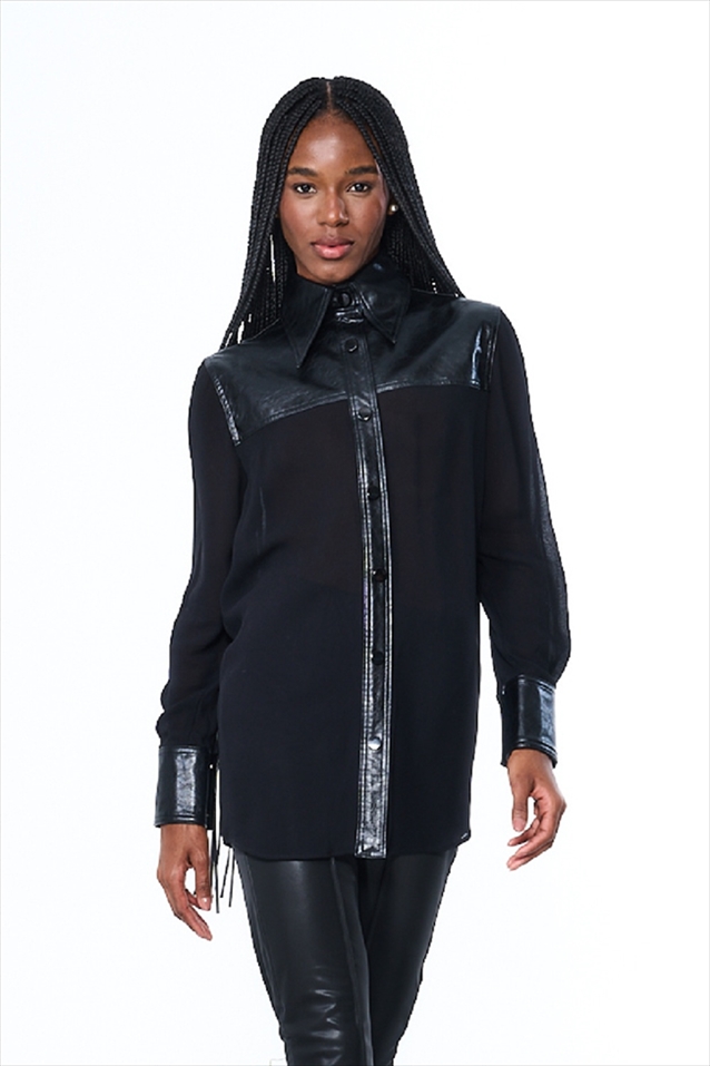 LONG SHIRT WITH FAUX LEATHER FRINGERS