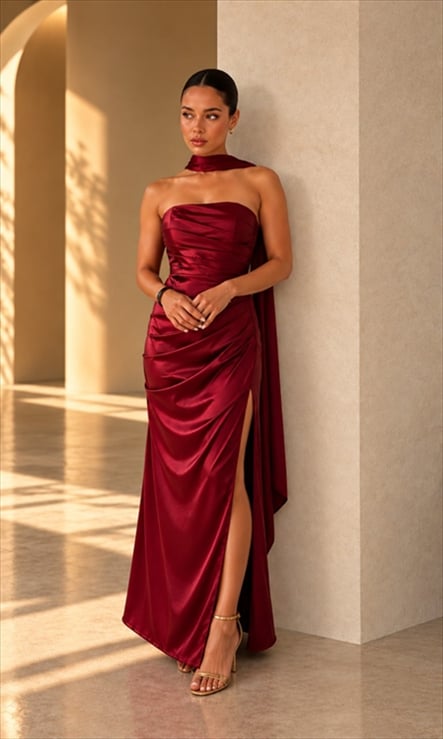 MARGARET STRAPLESS SATIN DRESS